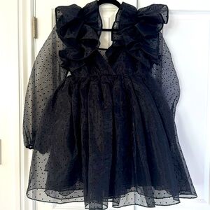 Selkie black polka dot sheet puff dress - small